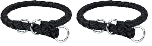 TRIXIE Cavo Zug-Stopp Halsband Größe XS–S: Halsumfang 25–31 cm/ø 12 mm in schwarz - Hundehalsband aus Gurtband für sehr kleine bis kleine Hunde, rund geflochten, 144401 (Packung mit 2) von TRIXIE