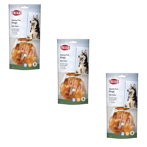 TRIXIE Denta Fun Rings Huhn | 3er Pack | 3 x 2 x 55 g | Ergänzungsfuttermittel für Hunde | Jeweils 2 Stück à 6 cm Durchmesser | Kaubeschäftigung und zur Zahnpflege | Glutenfrei von TRIXIE