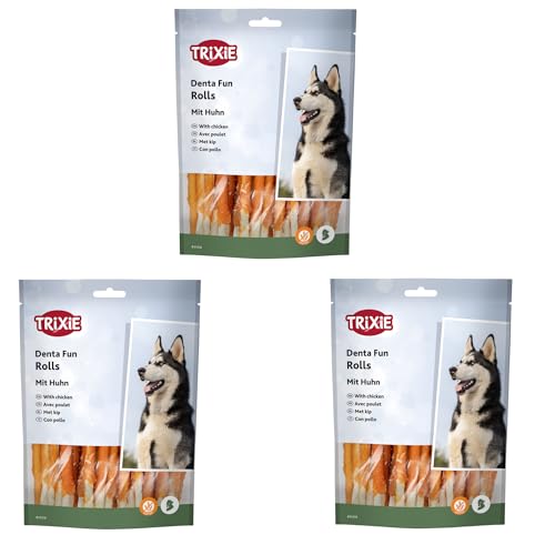 TRIXIE Denta Fun Rolls Huhn | 3er Pack | 3 x 240 g | Ergänzungsfuttermittel für Hunde | 30 Stück à 12 cm | Kaubeschäftigung und zur Zahnpflege | Glutenfreie Rezeptur von TRIXIE