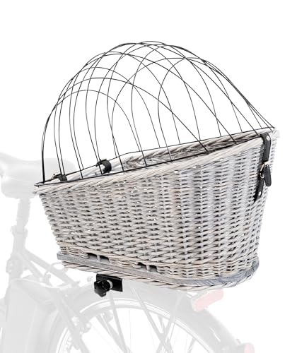 Fahrradkorb m. Gitter f. Gepäckträger, Weide/Metall, 35 × 49 × 55 cm, grau von TRIXIE
