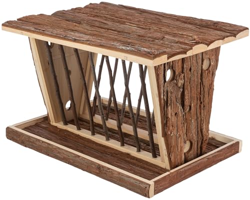 TRIXIE Heuraufe zum Aufstellen, 40 × 22 × 30 cm, Futterraufe mit Boden aus Rindenholz, aufklappbares Dach, für Meerschweinchen und Kaninchen, schützt Heu vor Feuchtigkeit – 61805 von TRIXIE