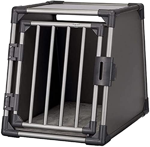 TRIXIE Hunde-Transportbox Aluminium in graphit – S: 48 × 56 × 61 cm, stabile und geräuscharme Hundebox mit abgeschrägten Seiten, Sicherheitsverschluss & rutschfester Liegematte – 39336 von TRIXIE