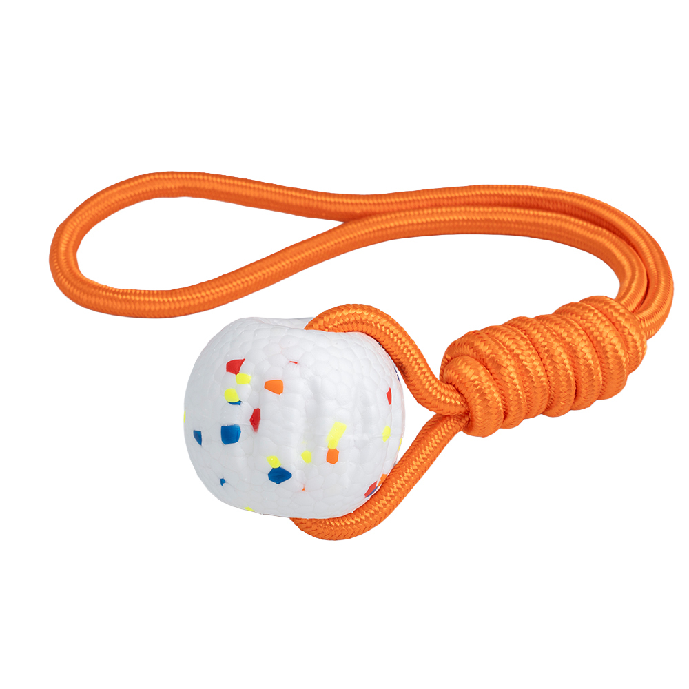 TRIXIE Hundespielzeug Light & Strong Ball mit Tau weiß/bunt, Länge: ca. 40 cm, Durchmesser:  ca. 7,5 cm von TRIXIE