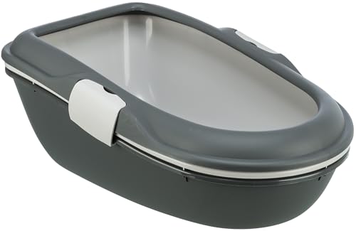 TRIXIE Katzentoilette Berto - mit 3 teiligem Trennsystem - hygienische Reinigung - 2 Schalen, 1 Sieb und 1 Rand - Easy Click-Verschlüsse - Kunststoff - 39 × 22 × 59 cm - grau - 40154 von TRIXIE