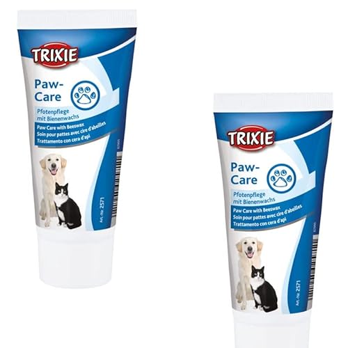TRIXIE Paw-Care | Doppelpack | 2 x 50 ml | Pfotenpflege Creme mit Bienenwachs für Hunde und Katzen | Bei rissigen und gereizten Pfoten | Kann dabei helfen, die Pfoten zu pflegen von TRIXIE
