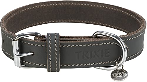 TRIXIE Rustic Halsband Leder Größe S–M: Halsumfang 34–40 cm/25 mm in grau - genähtes Lederhalsband für kleine bis mittelgroße Hunde, in klassischem Design, schonendes Anleinen, 19047 TRIXIE Rustic Halsband Leder Größe S–M: Halsumfang 34–40 cm/25 mm in grau - genähtes Lederhalsband für kleine bis mittelgroße Hunde, in klassischem Design, schonendes Anleinen, 19047 von TRIXIE