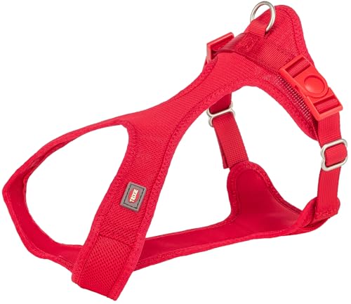 TRIXIE Comfort Soft Touren-Geschirr Größe XXS–XS: Bauchumfang 25 – 35 cm - Breite Gurtband 15 mm - gepolstert - stufenlos verstellbar - atmungsaktives Mesh-Material - rot - 16243 von TRIXIE