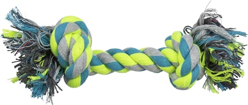 TRIXIE Spieltau für Hunde, petrol/lime/grau, 28 cm, Baumwolle/Polyester, 32652, Wurfspielzeug, Apportieren, zum Tauziehen, Kauspielzeug, ohne Quietscher, hoher Baumwollanteil von TRIXIE