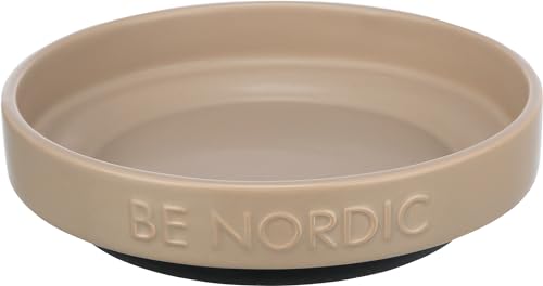 TRIXIE flacher Katzennapf Keramik BE NORDIC 300 ml taupe - moderner Fressnapf für kleine Katzen ø 16 cm Keramiknapf mit rutschfester Gummierung - 24525 von TRIXIE