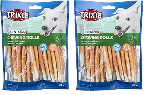 TRIXIE glutenfreie Hühnchen Kaurolle Denta Fun Chicken Chewing Rolls, 12 cm, 30 St./240 g - 31378 (Packung mit 2) von TRIXIE