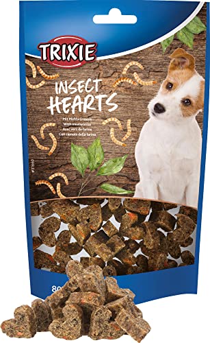 TRIXIE Hundeleckerli Insekten Snack Hearts mit Mehlwürmern 80g – Glutenfreie premium Leckerlis für Hunde - ohne Getreide & Zucker, schmackhafte Belohnung für Training & zuhause - 31660 von TRIXIE
