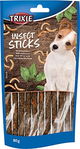 TRIXIE Hundeleckerli Insekten Snack Sticks mit Mehlwürmern 80g – Glutenfreie premium Leckerlis für Hunde - ohne Getreide & Zucker, schmackhafte Belohnung für Training & zuhause - 31659 von TRIXIE