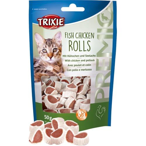 Trixie Premio Fish Chicken Rolls | 50 g | Ergänzungsfuttermittel für Katzen | Mit Hühnchen und Seelachs | Glutenfrei, ohne Zuckerzusatz | Verschließbarer Beutel Trixie Premio Fish Chicken Rolls | 50 g | Ergänzungsfuttermittel für Katzen | Mit Hühnchen und Seelachs | Glutenfrei, ohne Zuckerzusatz | Verschließbarer Beutel von TRIXIE