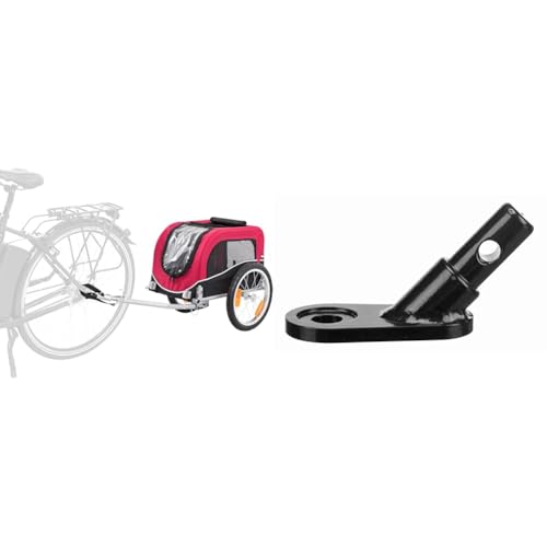 Trixie 12813 Fahrrad-Anhänger, S: 53 × 60 × 60/117 cm, schwarz/rot & 12819 Anhängerkupplung für Fahrrad-Anhänger, 1 Stück (1er Pack) von TRIXIE