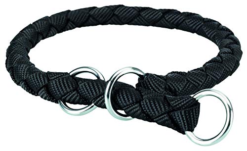 TRIXIE Cavo Zug-Stopp Halsband Größe M: Halsumfang 39–45 cm/ø 12 mm in schwarz - Hundehalsband aus Gurtband für mittelgroße Hunde, rund geflochten, 143801 von TRIXIE