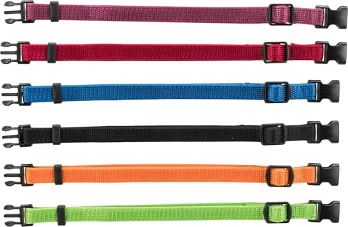 TRIXIE Junior Welpenhalsband Größe S–M: Halsumfang 17–25 cm/10 mm in schwarz, rot, royalblau - kleines Hundehalsband für kleine bis mittelgroße Hunde, 6er Set zur Gewöhnung, 15551 von TRIXIE