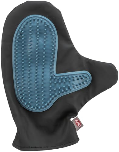 TRIXIE Fellpflege-Handschuh für Glatt- und Rauhaar - auch für sensible Tiere geeignet - regt Durchblutung an - entfernt lose Haare - schwarz/blau - 14 x 25 cm - 2335 von TRIXIE