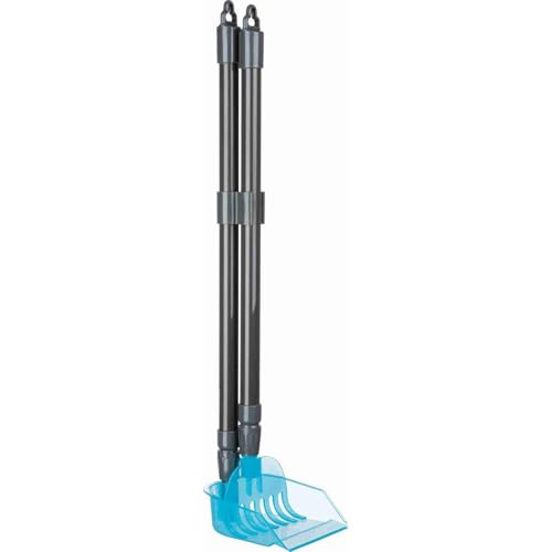 TRIXIE Kehrschaufel mit Harke - zur Entfernung von Haustier-Kot - teleskopisch längenverstellbar 57 - 102 cm - freistehend - grau/blau – 23650 von TRIXIE