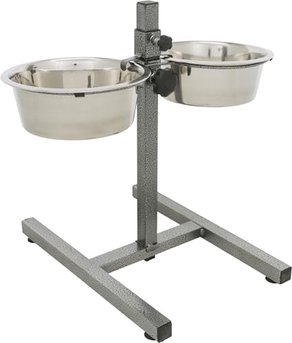 TRIXIE Hundebar mit 2 Edelstahlnäpfen - höhenverstellbar - Napfarretierung und Klapperschutz - justierbare Gummifüße - spülmaschinengeeignet - Metall/Edelstahl - 2 x 1,8 l - ø 21 cm - 24921 von TRIXIE