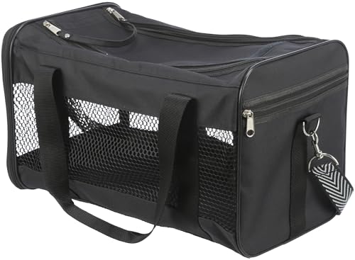 TRIXIE Haustier-Tasche Ryan für Hunde und Katzen, 28841, schwarz, 26 × 27 × 47 cm, Polyester, abnehmbarer Schulterriemen in schwarz/weiß, integrierte Kurzleine, optimale Luftzirkulation von TRIXIE