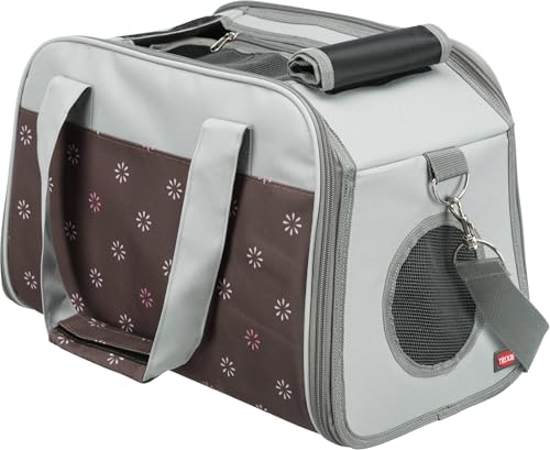 TRIXIE Hunde-Tasche Libby - Öffnungen oben und vorne - Außentasche - abnehmbarer Schulterriemen - gepolsterte und entnehmbare Bodenplatte - Kurzleine - 25 x 27 x 42 cm - braun/grau - 28954 von TRIXIE