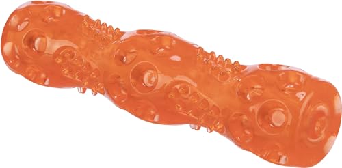 TRIXIE Stick Hundespielzeug mit Quitscher, 18 cm, aus thermoplastischem Gummi, perfekt zum Apportieren, orange - 33653 von TRIXIE