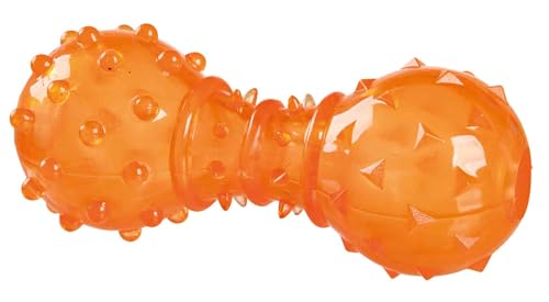 TRIXIE Snack-Hantel für Hunde, 34930, orange, 12 cm, Gummi, befüllbar mit Snacks, zwei Öffnungen von TRIXIE