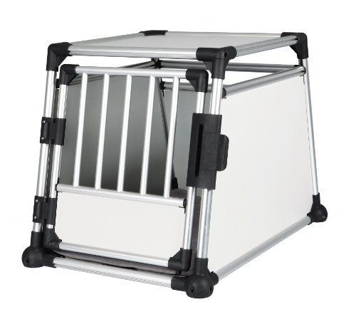 TRIXIE Hunde-Transportbox, Aluminium, M–L: 63 × 65 × 90 cm, hellgrau/silber, mit rutschfester Liegematte, hochgeschlossene Wände, Sicherheitsverschluss - 39342 von TRIXIE