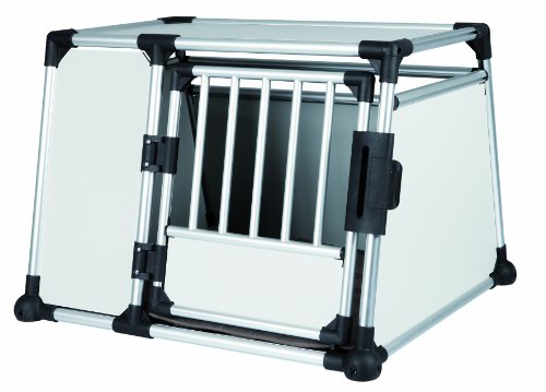 TRIXIE Hunde-Transportbox, Aluminium, L: 93 × 64 × 81 cm, hellgrau/silber, Sicherheitsverschluss, gute Sicht durch die Heckscheibe, hochgeschlossene Wände - 39343 von TRIXIE