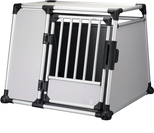 TRIXIE Hunde-Transportbox, Aluminium, L–XL: 94 × 75 × 88 cm, hellgrau/silber, hochgeschlossene Wände, extra stabil, sicher, geräuscharm, gute Sicht durch die Heckscheibe - 39344 von TRIXIE