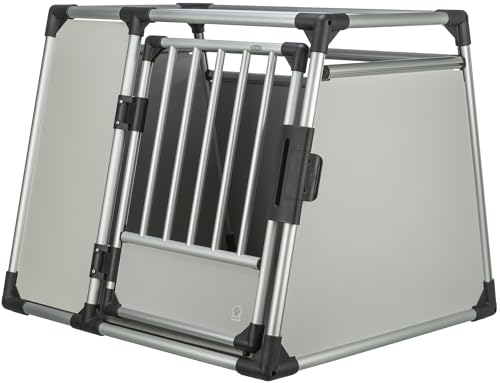TRIXIE Hunde-Transportbox Aluminium in silber – L: 93 × 64 × 74 cm, stabile und geräuscharme Hundebox mit abgeschrägten Seiten, Sicherheitsverschluss & rutschfester Liegematte – 39344 von TRIXIE