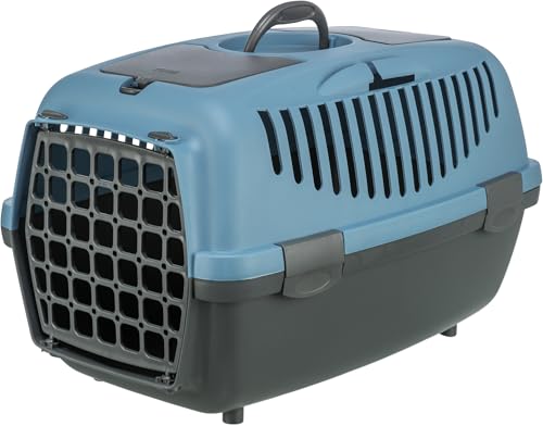 TRIXIE Transportbox Capri 2 – XS-S: 34 × 31 × 55 cm, grau/blau, Transportbox für Hunde bis 8 kg – Tragebox für Haustiere, mit Metalltür vorne und praktischem Gitter oben für einfachen Zugang – 39822 von TRIXIE