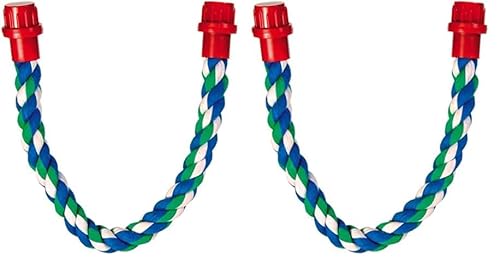 TRIXIE 5160 Seilstange 37 cm/Durchmesser 16 mm (2er Pack) - Vogelperche für Vögel aus reiner Baumwolle in Grün und Bunt von TRIXIE