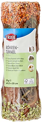 Trixie 60770 Natural Snack Tube Tunnel mit Heufüllung für kleine Nagetiere und Kaninchen (Hibiskusblüten, 20 cm / 25 g), 1 Stück (1er Pack) von TRIXIE