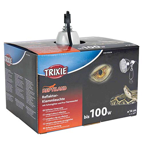 TRIXIE UV-B-Strahlung verstärkende Klemmlampe für Terrarien mit Schutzgitter, 76070, 75 Watt, mit Schalter, E27 Fassung von TRIXIE