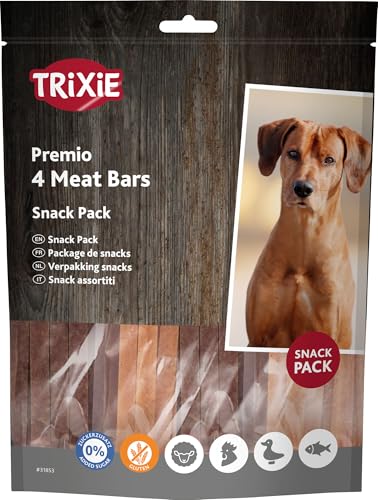 TRIXIE Premio 4 Meat Bars Snack Pack - Vier leckere Sorten: Huhn, Ente, Lamm und Lachs - Glutenfrei - ohne Zuckerzusatz - Fleischgehalt 91% - 4 x 100 g - 31853 von TRIXIE