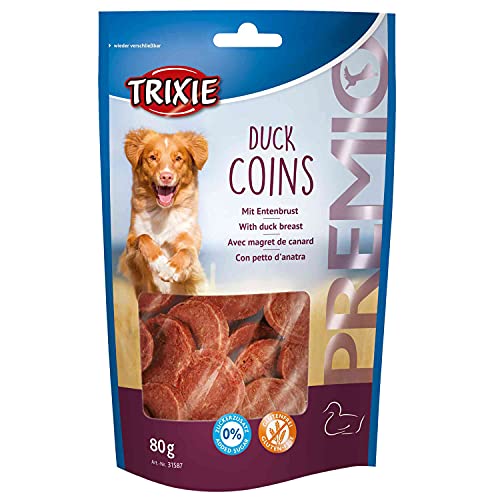 Trixie Duck Coins | 80 g | Ergänzungsfuttermittel für Hunde | Getrocknetes Entenbrustfilet | Im Wieder verschließbaren Beutel | Glutenfrei und ohne Zuckerzusatz von TRIXIE