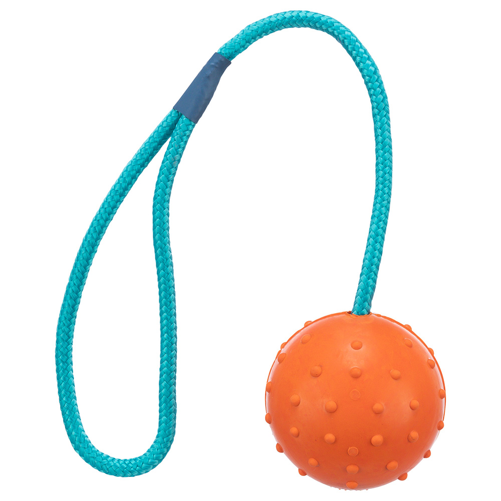 Trixie Hundespielzeug Gummiball mit Schnur - 1 Ball ca. Ø 6 cm, Kordel 30 cm lang von TRIXIE