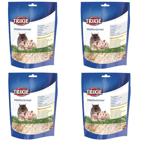 Trixie Mehlwürmer | 4er Pack | 4 x 70 g | Ergänzungsfuttermittel für Kleinnager | Auch für insektenfressende Vögel und Reptilien geeignet | Schonend getrocknet und proteinreich von TRIXIE