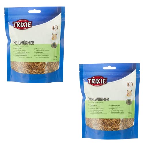 Trixie Mehlwürmer | Doppelpack | 2 x 70g | Ergänzungsfuttermittel für Kleinnager | Auch für insektenfressende Vögel und Reptilien geeignet | Schonend getrocknet und proteinreich von TRIXIE