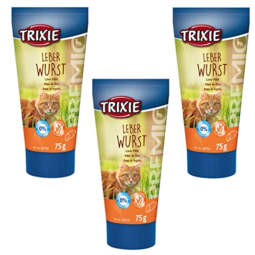 Trixie PREMIO Leberwurst für Katzen | 3er Pack | 3 x 75 g | Schmackhafter Snack für Katzen | Mit reduziertem Salz- und Gewürzgehalt | Mit Taurin zur Unterstützung der Sehkraft von TRIXIE