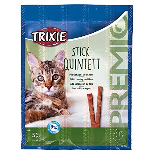 Trixie Premio Quadro-Sticks Anti-Hairball / Sparpaket Sorte: Geflügel/Leber / 5 g pro Stück Inhalt: 24 Packungen à 4 Stück von TRIXIE