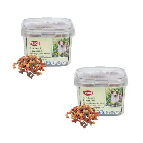 Trixie Soft Snack Bouncies | Doppelpack | 2 x 140 g | Leckerlis für kleine Hunde und Welpen | Mit Geflügel, Lamm und Pansen | Kleine und weiche Leckerlis ohne Zuckerzusatz von TRIXIE