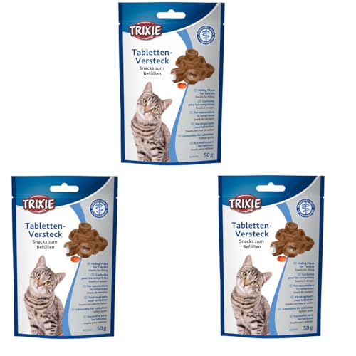 Trixie Tablettenversteck für Katzen | 3er Pack | 3 x 50 g | Ergänzungsfuttermittel für Katzen | Kann die Medikamentengabe erleichtern | Öffnung für Tabletten | Leicht verformbar von TRIXIE