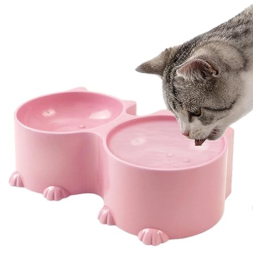 Gekippte, erhöhte Futternäpfe für Katzen - Katzen-Design, geneigtes, erhöhtes Wasser- und Futternapf-Set für Haustiere - Haustier-Wasser- und Futternapf-Set, Katzen-Futternäpfe, schützender Troonz von TROONZ