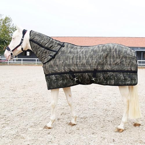 wasserdichte Kombi-Weide-Winterpferdedecke mit Halsabdeckung – verstellbar – Farbe Camouflage – vollständige Abdeckung und stabile Wärme 900D(145-155cm) von TRTDYFKH