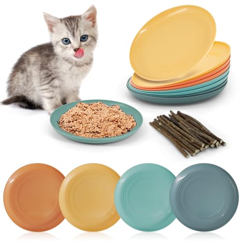 TRUEIN 8 Stück Katzennapf Flach, 20 Stück Katzenminze Stick, Katzenschüssel für Futter und Wasser, Katzenteller, Matatabi Sticks für Katzen, Katzenfutternapf für Die Fütterung von Kätzchen (4 Farben) TRUEIN 8 Stück Katzennapf Flach, 20 Stück Katzenminze Stick, Katzenschüssel für Futter und Wasser, Katzenteller, Matatabi Sticks für Katzen, Katzenfutternapf für Die Fütterung von Kätzchen (4 Farben) von TRUEIN
