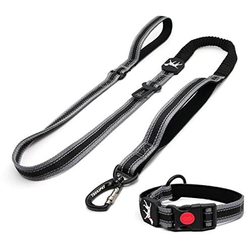 Hundehalsband und Leine, Bungee, strapazierfähig, verstellbar, hochreflektierend, 1.2,1.8 m Länge mit 2 Kontrollen, tägliches Training, Größe: L-Schwarz von TRUKSPET