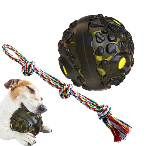 Hundespielzeug Ball, quietschende Hundespielzeug Teaser interaktive Spielzeug kauen Gummiball und extra Baumwolle kauen Seil Interaktive Hundeball für mittlere große Hund (gelb) von TRYGGT