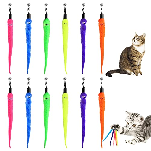 Cat Wand Spielzeug Ersatzzubehör 6 Farben Ersatz Wand mit Katzenspielzeug Glocke, gut zum Spielen von Spielzeug für Haustiere (12 Stück) von TRYT